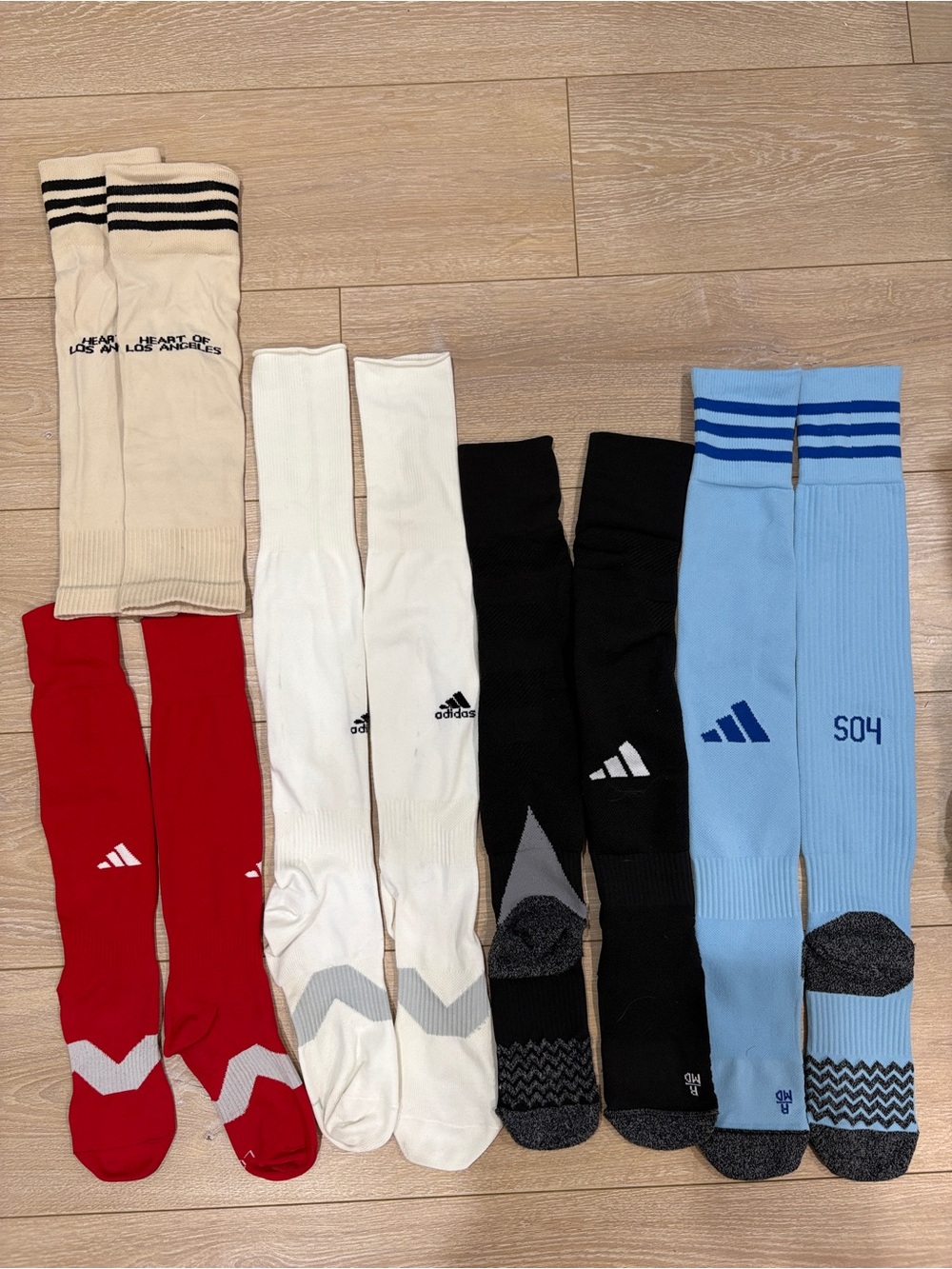 adidas Athletic Soccer Socks Bundle in Cream, Red, White, Black, Light Blue